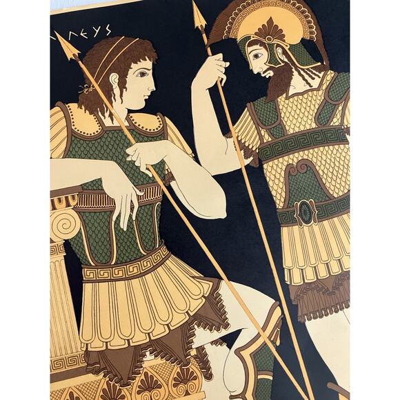 VTG Greek Mythology Litho Print 13”x9” MCM Achilles Patroclus Victor, Athens - Picture 2 of 6